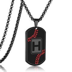 RWQIAN Baseball Necklace for MenInitial H Black Dog Tag Necklace for MenBaseball Athletes Accessories Personalized Military Pendant 24 Inch ChainGraduation Jewelry for Men Fathers Day Gifts
