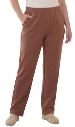 Women's Pull-On Flat Front Knit Pants — Cotton Blend Elastic Waist