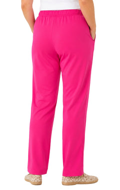 Women's Pull-On Flat Front Knit Pants — Cotton Blend Elastic Waist