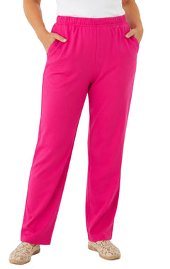 Women's Pull-On Flat Front Knit Pants — Cotton Blend Elastic Waist