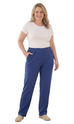 Women's Pull-On Flat Front Knit Pants — Cotton Blend Elastic Waist