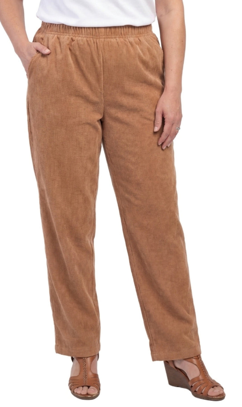 Women's Pull-On Fine Wale Corduroy Pants — Soft Covered Elastic Waist