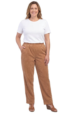 Women's Pull-On Fine Wale Corduroy Pants — Soft Covered Elastic Waist