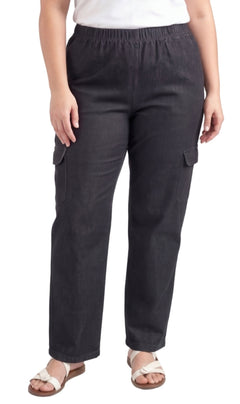 Women's Pull-On Denim Cargo Pants — Elastic Stretch Waist