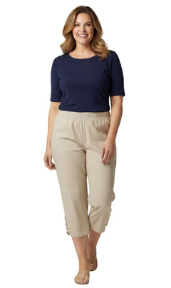 Women's Lightweight Capri Pants with Studded Hem Detail
