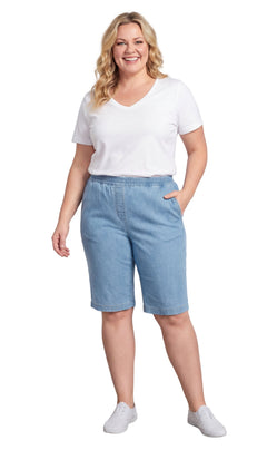 Women's Easy Pull-On Bermuda Shorts in Denim and Twill-Brandy Journey