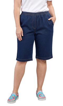 Women's Easy Pull-On Bermuda Shorts in Denim and Twill-Brandy Journey