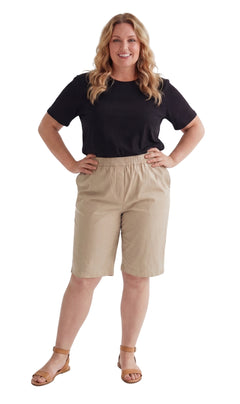 Women's Easy Pull-On Bermuda Shorts in Denim and Twill-Brandy Journey