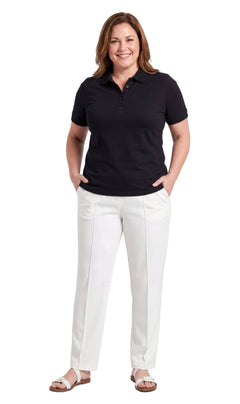 Women's Short Sleeve Pique Knit Polo Shirt — Relaxed Fit Cotton Blend