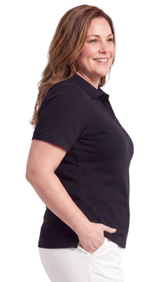 Women's Short Sleeve Pique Knit Polo Shirt — Relaxed Fit Cotton Blend