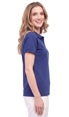 Women's Short Sleeve Pique Knit Polo Shirt — Relaxed Fit Cotton Blend