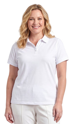 Women's Short Sleeve Pique Knit Polo Shirt — Relaxed Fit Cotton Blend