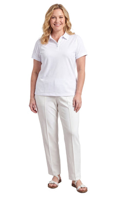 Women's Short Sleeve Pique Knit Polo Shirt — Relaxed Fit Cotton Blend