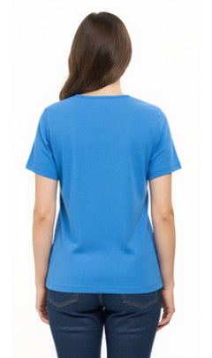 Women's Short Sleeve Textured Knit T-Shirt — Jewel Neckline Cotton Blend
