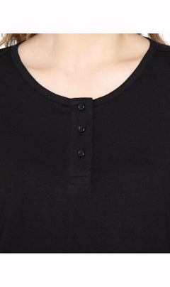 Women's 3/4 Sleeve Henley Top — Cotton Blend with Button Placket