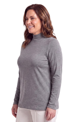 Women's Long Sleeve Mock Neck Top — Lightweight Cotton Blend