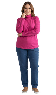 Women's Long Sleeve Relaxed Fit Turtleneck Top-Brandy Journey