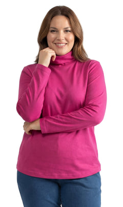 Women's Long Sleeve Relaxed Fit Turtleneck Top-Brandy Journey