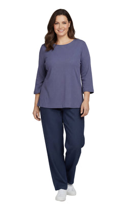 Women's 3/4 Sleeve Ribbed Crew Neck Cotton Top