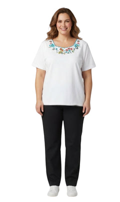 Women's Scalloped Neckline Embellished Short Sleeve Tee