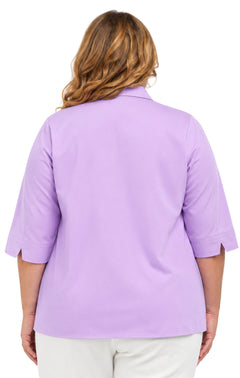 Women's 3/4 Sleeve Button-Down Camp Shirt — Collared Regular Fit