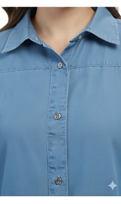 Women's Long Sleeve Denim Tunic Top — Button Front All Season Wear