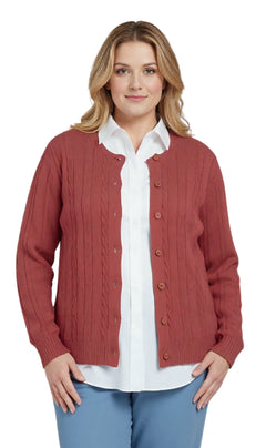 Women's Classic Button Front Cable Knit Cardigan — Soft Acrylic