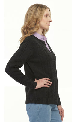 Women's Classic Button Front Cable Knit Cardigan — Soft Acrylic