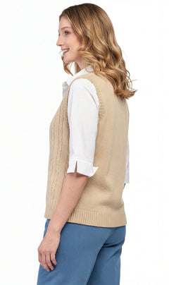 Women's Cable Knit Cardigan Sweater Vest — Button Front