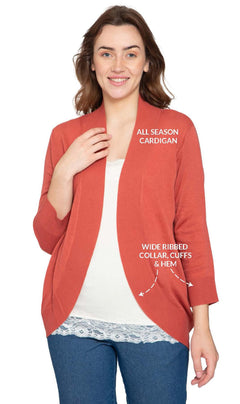 Women's Open Front Curved Hem Cardigan — Cashmere-Like Soft Knit