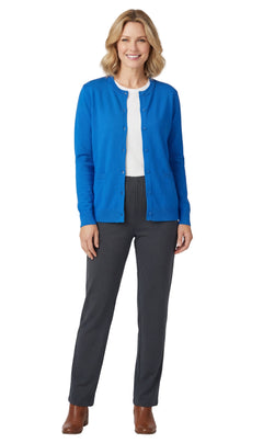 Women's Button Front Cardigan Crewneck Sweater with Pockets — Cotton Soft