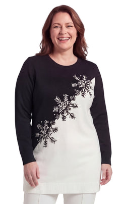 Women's Snowflake Color Block Holiday Crewneck Sweater — 100% Acrylic