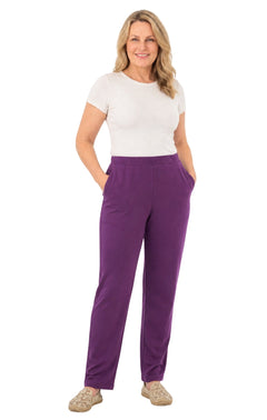 Women's Pull-On Flat Front Knit Pants — Cotton Blend Elastic Waist