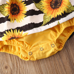 Newborn Baby Girl Lace Ruffle Sunflower Romper Set