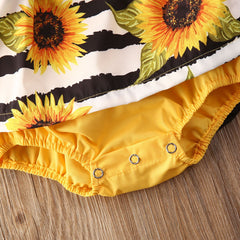 Newborn Baby Girl Lace Ruffle Sunflower Romper Set