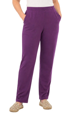 Women's Pull-On Flat Front Knit Pants — Cotton Blend Elastic Waist
