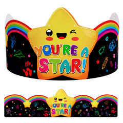 SICOHOME Star Student Paper Crowns 24pcs Adjustable Paper Hats for student of the Week Back to School Supplies for Kids