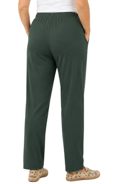 Women's Pull-On Flat Front Knit Pants — Cotton Blend Elastic Waist