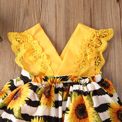 Newborn Baby Girl Lace Ruffle Sunflower Romper Set