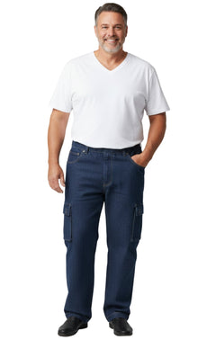 Men's Pull-On Jeans with Double Cargo Pockets — Lightweight Easy Fit