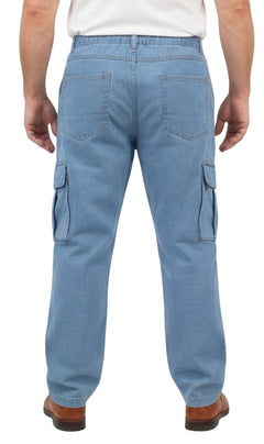 Men's Pull-On Jeans with Double Cargo Pockets — Lightweight Easy Fit