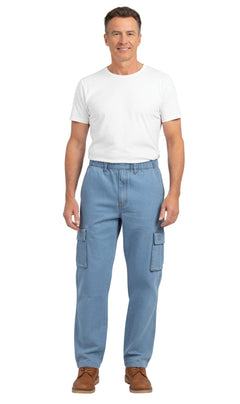 Men's Pull-On Jeans with Double Cargo Pockets — Lightweight Easy Fit