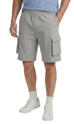Men's Fleece Cargo Shorts — Elastic Waist Multi-Pocket Sweat Shorts