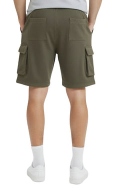 Men's Fleece Cargo Shorts — Elastic Waist Multi-Pocket Sweat Shorts