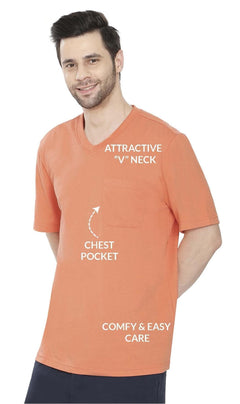 Men's Heavyweight Short Sleeve V-Neck T-Shirt with Chest Pocket