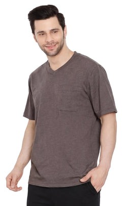 Men's Heavyweight Short Sleeve V-Neck T-Shirt with Chest Pocket