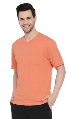 Men's Heavyweight Short Sleeve V-Neck T-Shirt with Chest Pocket