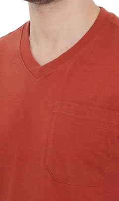 Men's Heavyweight Short Sleeve V-Neck T-Shirt with Chest Pocket