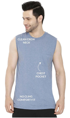 Men's Heavyweight Sleeveless Crew Neck T-Shirt with Chest Pocket