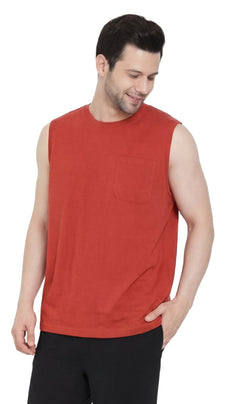 Men's Heavyweight Sleeveless Crew Neck T-Shirt with Chest Pocket